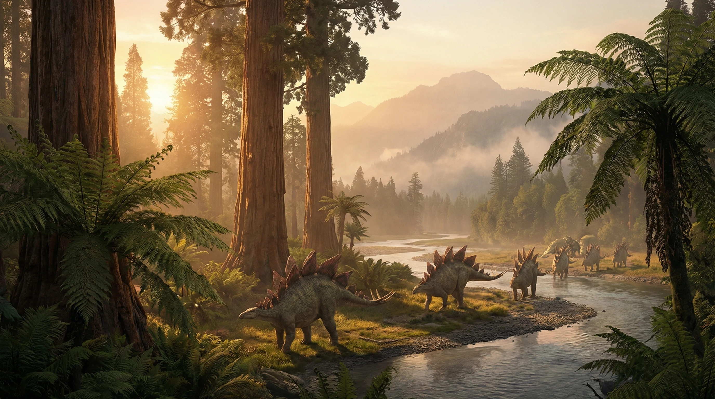 史前黄昏中漫步的剑龙群，侏罗纪棋牌探险营 王者棋牌 摄影展作品