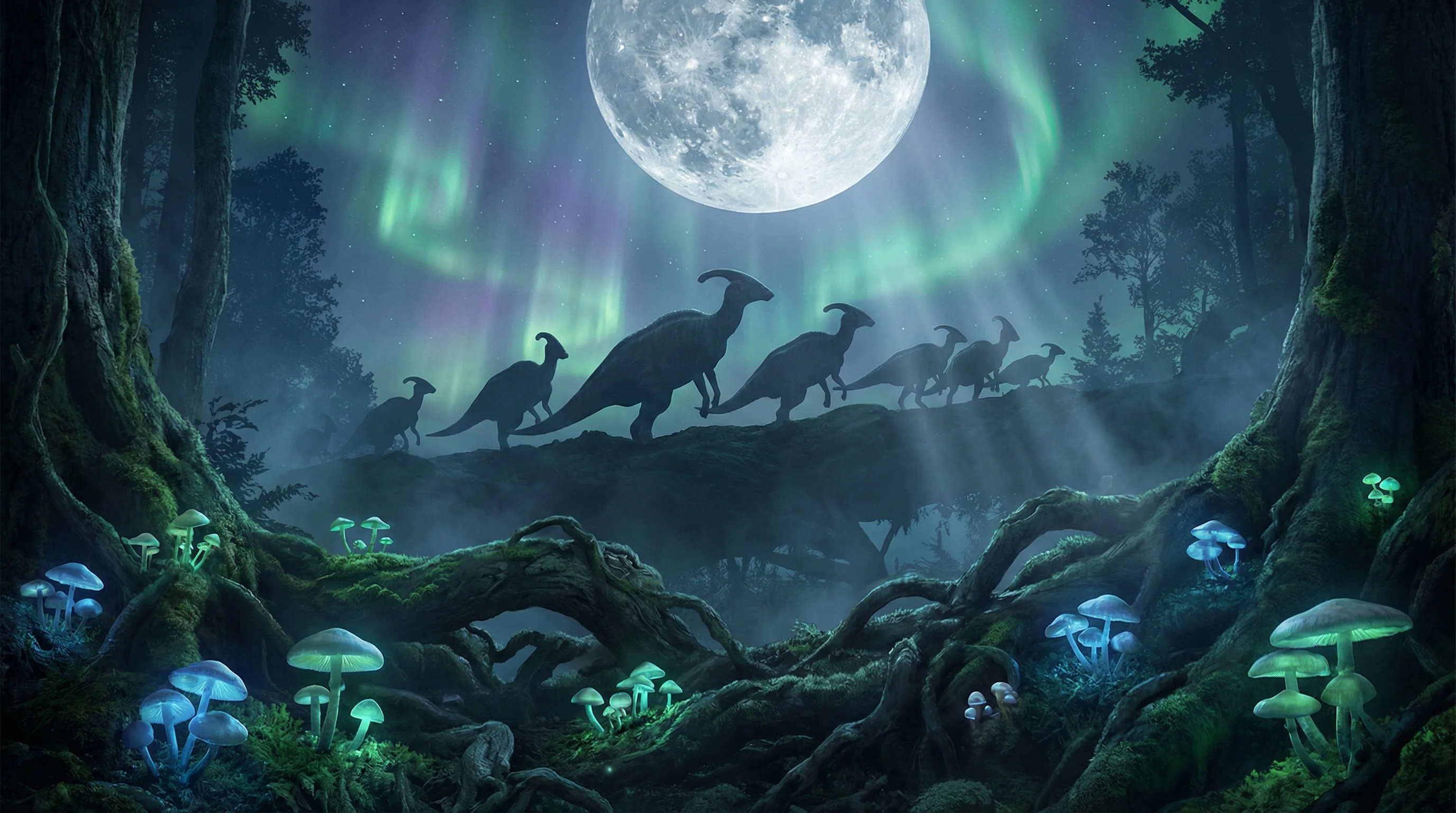 月光下的副栉龙剪影，侏罗纪棋牌探险营 王者棋牌 摄影展作品